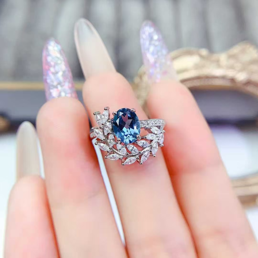 London blue topaz ring real 925 silver gemstone jewelry with 18K gold plating 6mm*8mm 1ct natural topaz silver ring with certificate