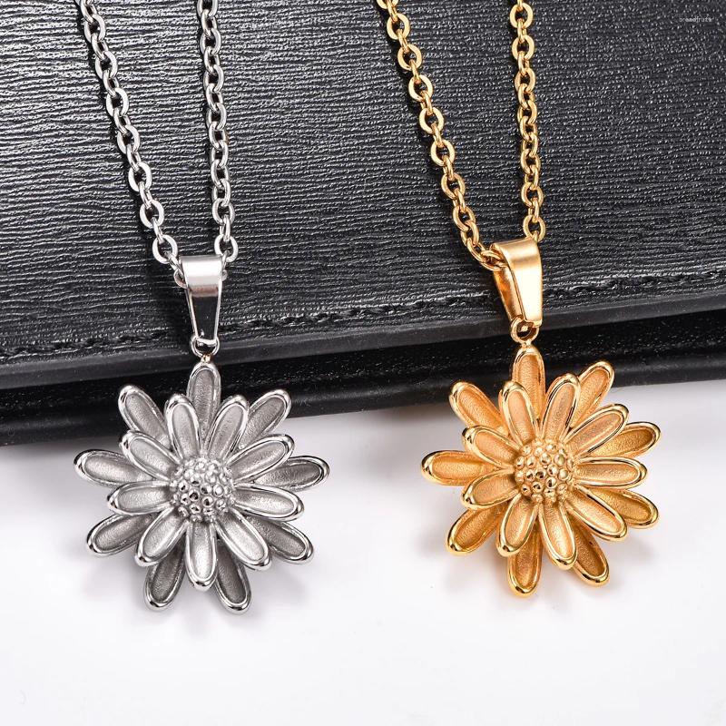 Jewellery Stainless Steel Sweet Daisy Flower Charm Necklace for Women and Men Chain Metal Boho Jewelry DIY Making Accessories Gift Textured Fashion Statement Piece
