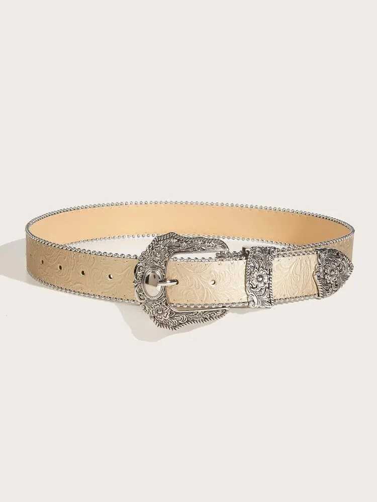 Western PU Leather Belt Western Cowboy Women Cowgirl Unisex Waist Belt with Metal Engraved BuckleXJ251023