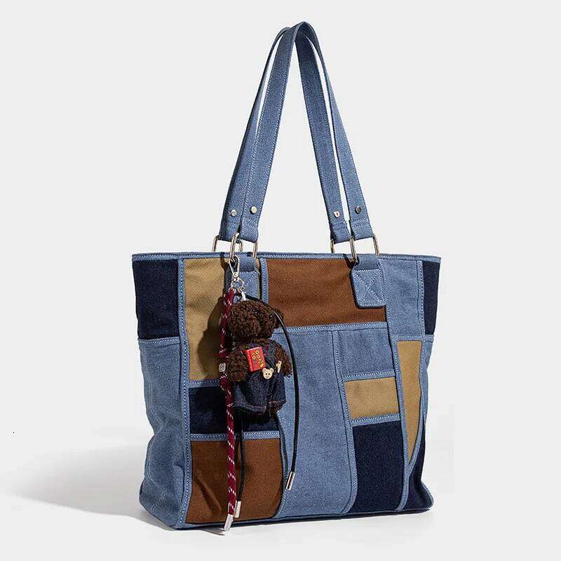 Casual Female Fashion Large Capacity Tote Simple Women Patchwork Travel Shoulder Bag All-Match Denim Handbags Purses Mdng251023