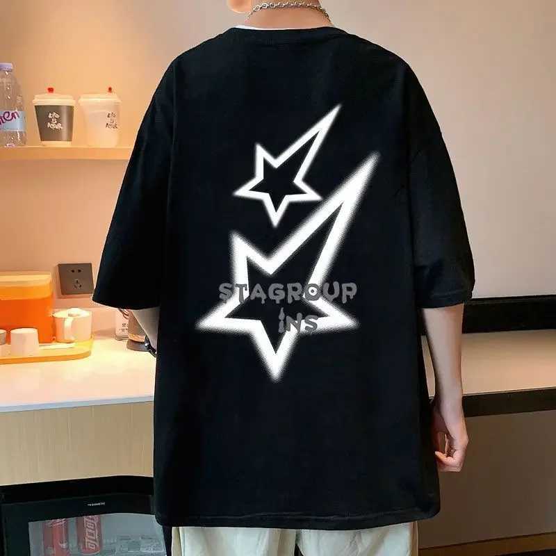 American retro star fashion brand pure cotton shortsleeved Tshirt for men and women summer loose ins trend halfsleeved shirtsXJ251023