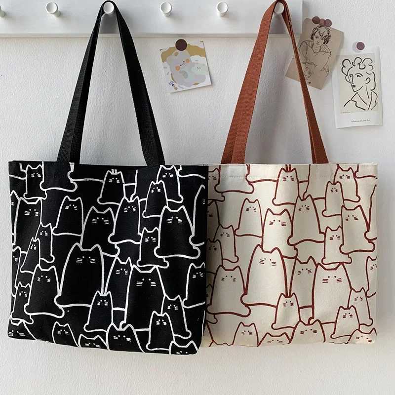 Girls Women Graphic Tote Bag Cartoon Small Shoulder Cute Cat Shopper Handbags Shoulder Fashion Canvas Casual ShoppingL251023