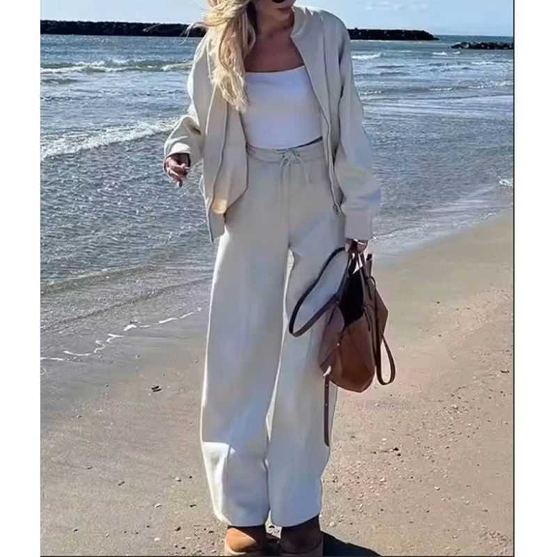 Autumn New Crossborder European and American Velvet Solid Color Zipper Cardigan Sweater Womens Trend Fashion Casual TrousersT251022