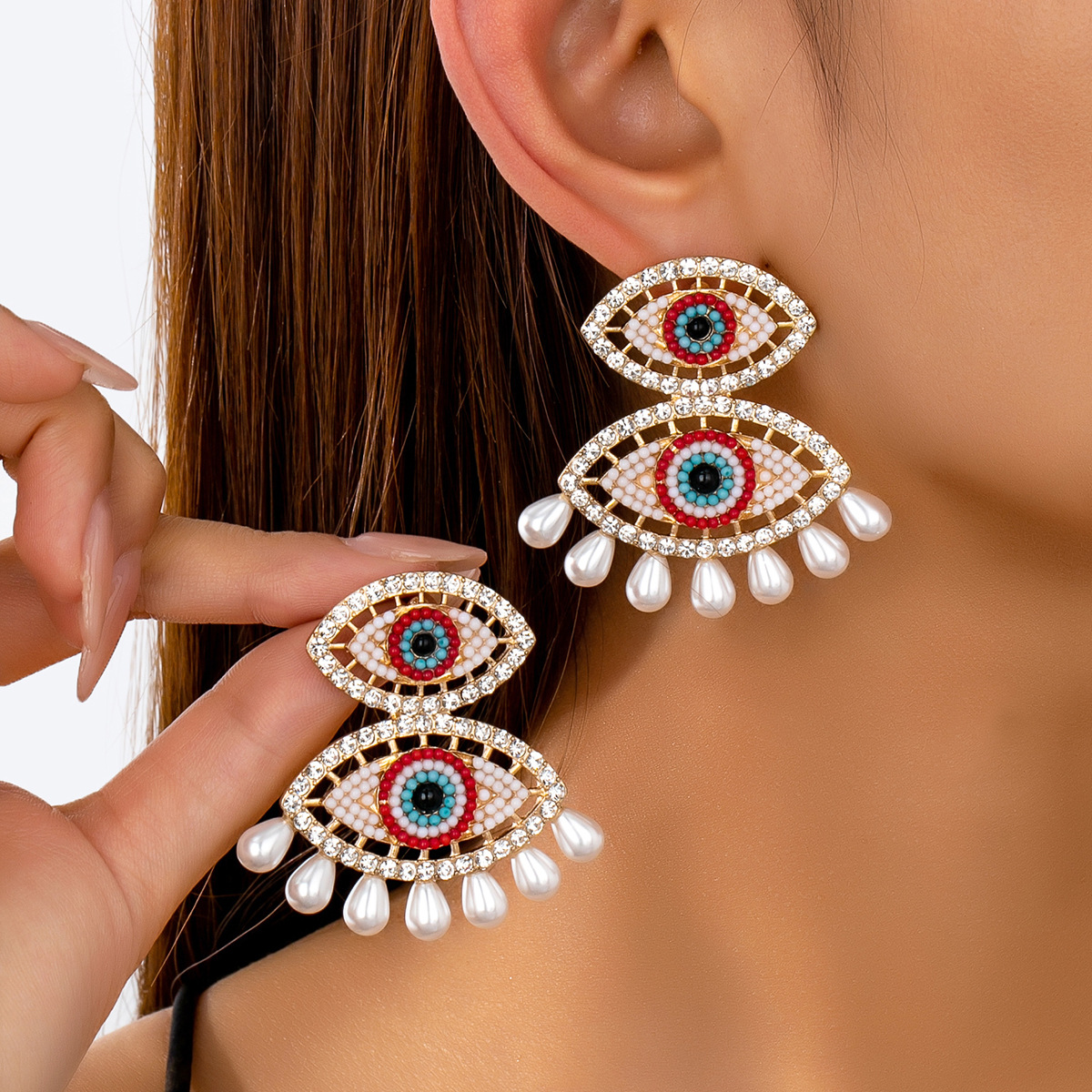 Designer earrings Art Blue Eyes Water Drop Earrings Vintage Devil's Eye niche design high-end feel full of diamonds and pearls free shipping diam