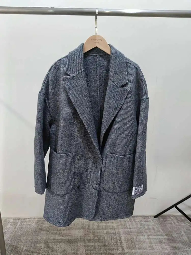 EWQ Korean Loose Long SleeveTurndown Collar Solid Woolen Coats Women Doublefaced Cashmere Coat Winter Autumn 16O1639 251021
