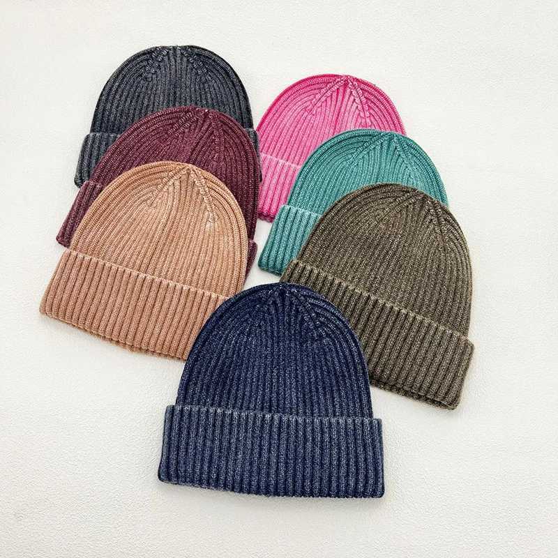 Retro Wash Knitted Hat for Men Wen Fashion Simp Warm Sklies Beanies Vintage Solid Autumn Winter BeanieW251023