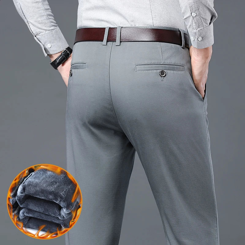Winter Warm Fleece Mens Suit Pants Men Cotton Business Thick Solid Color Outdoors Casual Formal Trousers Male Plus Size 38 40 251023