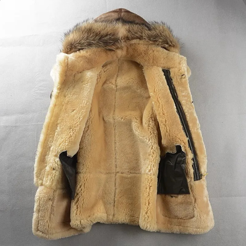 YRWholesalesClassic bomber real fur jacketLong Warm winter thick wool coaty genuine leather clothnatural shearling 251023