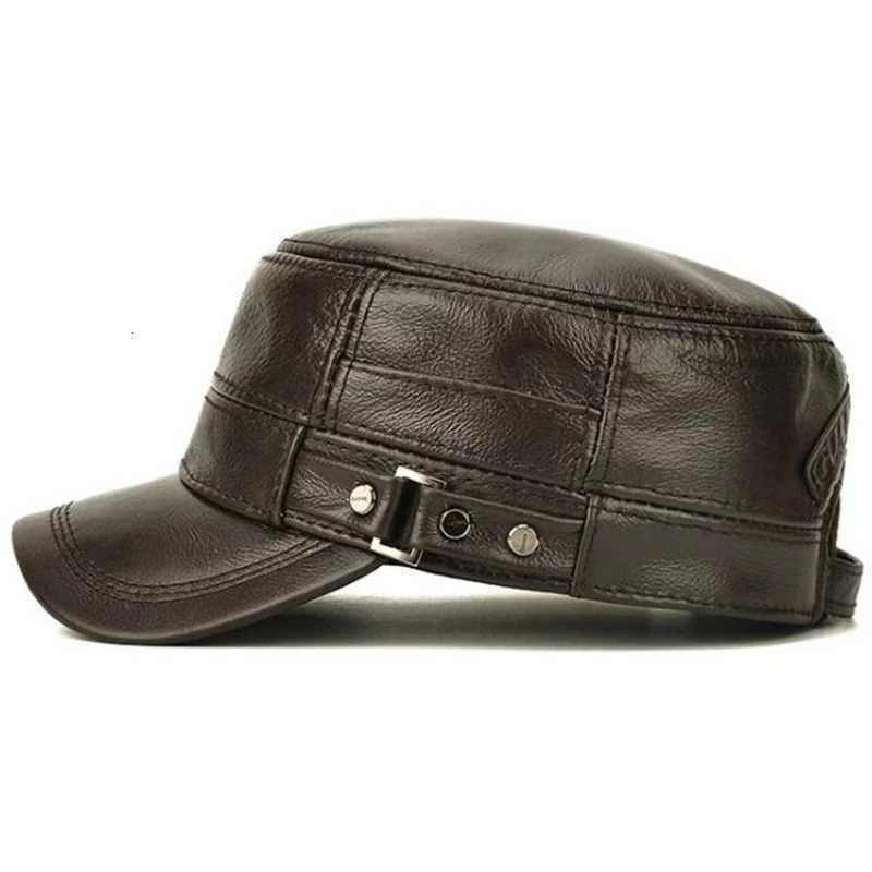 Mens Military Hats Quality Cowhide Genuine ather Hat Men Autumn Winter New Thermal Adjustab Size Brands Baseball sW251023
