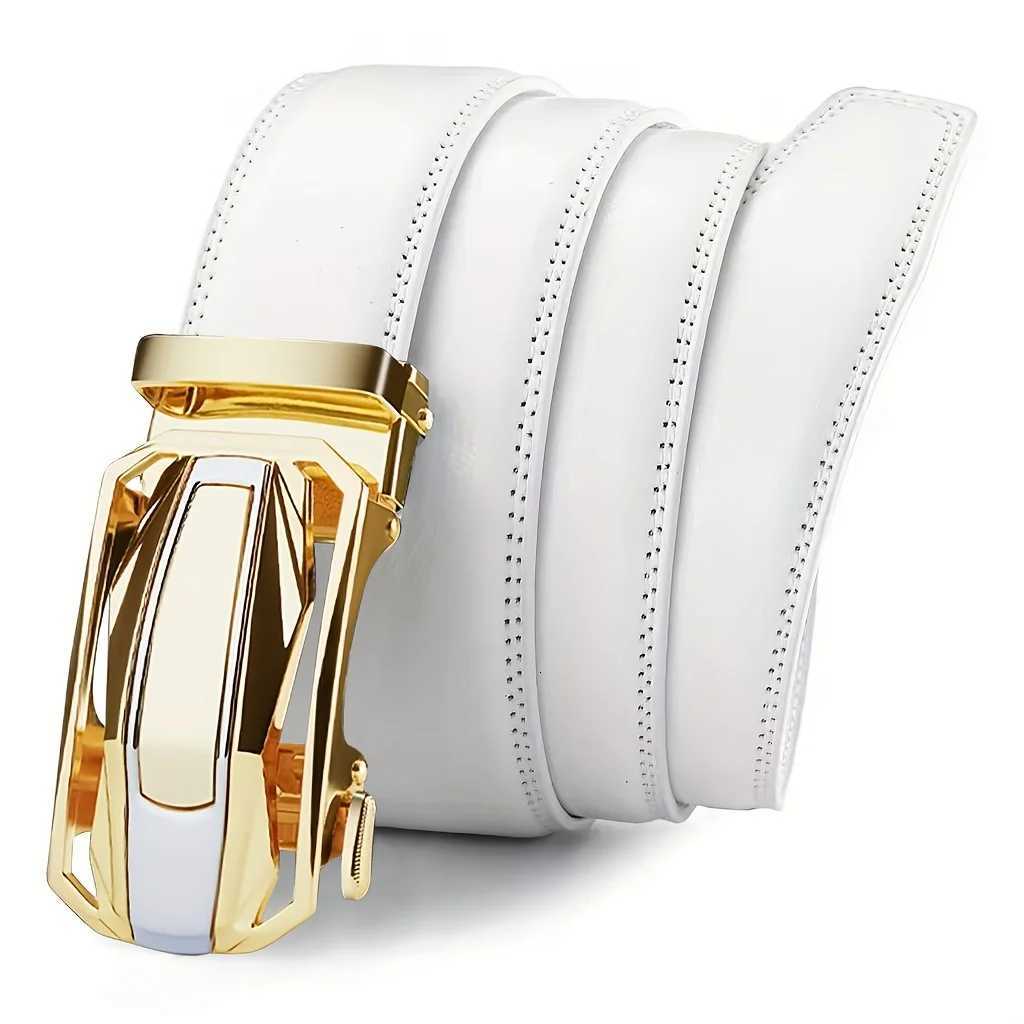 Mens White Business Belt Fashion Alloy Automatic Buckle Unisex White Adjustable Ratchet Belt Antiscratch and Wear ResistantXJ251023