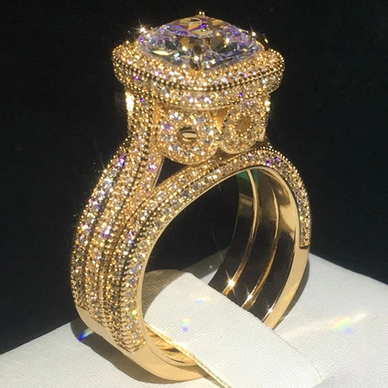 Choucong Brand Wedding Rings Luxury Jewelry 925 Sterling Silver 18K Gold Fill Cushion Shape 5A Zircon CZ Diamond Gemstones Party Eternity Women Bridal