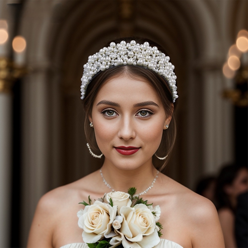 Hairpins designer HairJewelry Faux Pearl Handmade Woven Headpiece Accessories for Wedding Hairstyles: Pearl Wide Hair Accessory Crystal Headband Hair 