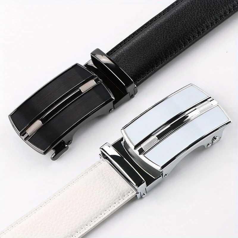 Mens Leather Belt Adjustable White Automatic Buckle Minimalist Formal Casual Belt for Business Work Waist Straps BeltsXJ251023