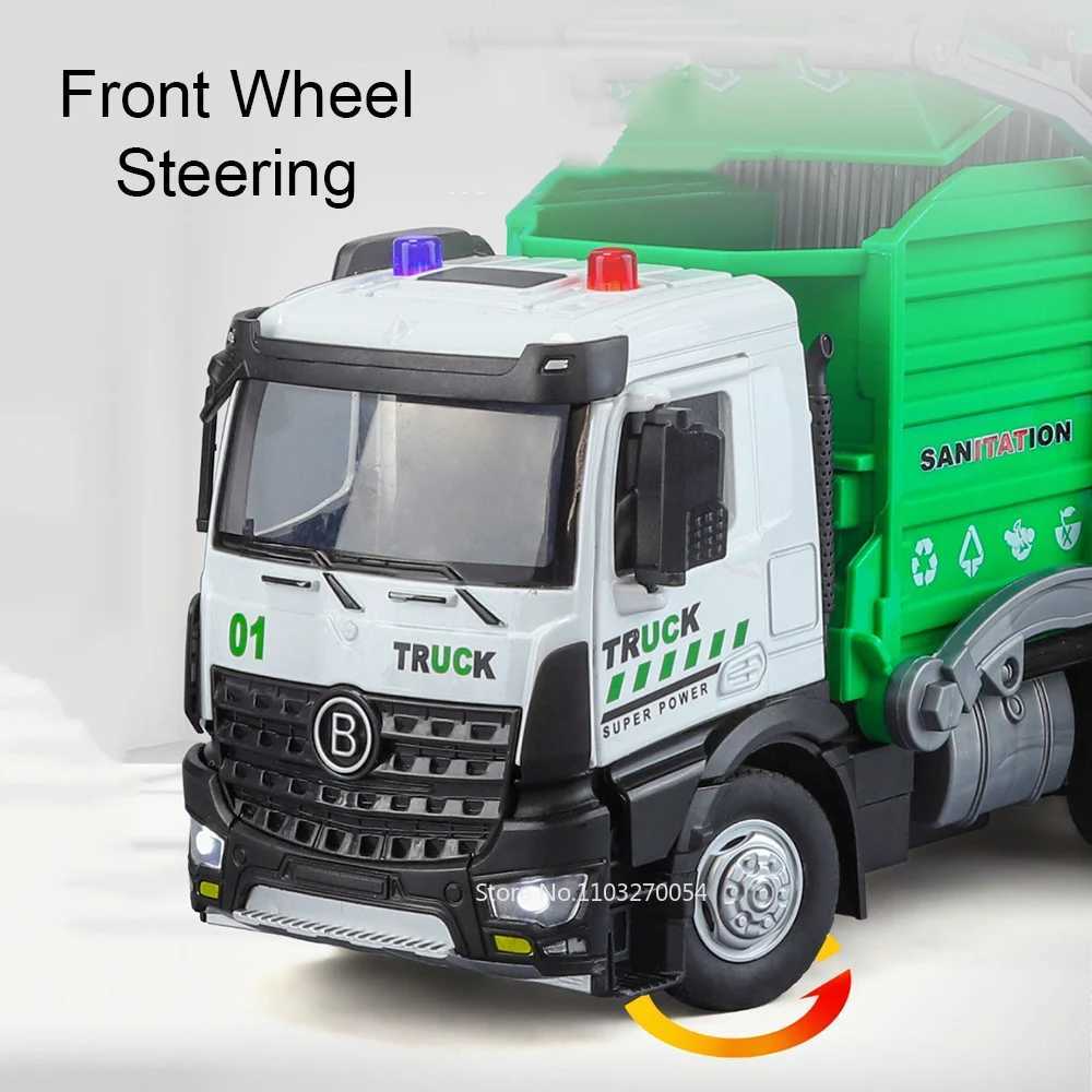 132 Alloy Urban Sanitation Truck Sprinkler Car Model Toys Diecast Sound Light Pull Back Doors Opened Vehice for Childrens GiftT251023