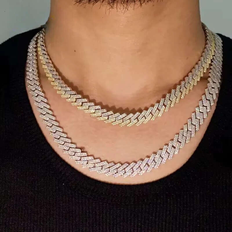 Hot Selling Iced Out S Sier Men 10MM Width Gold Plated Moissanite Cuban Link Bracelet Necklace