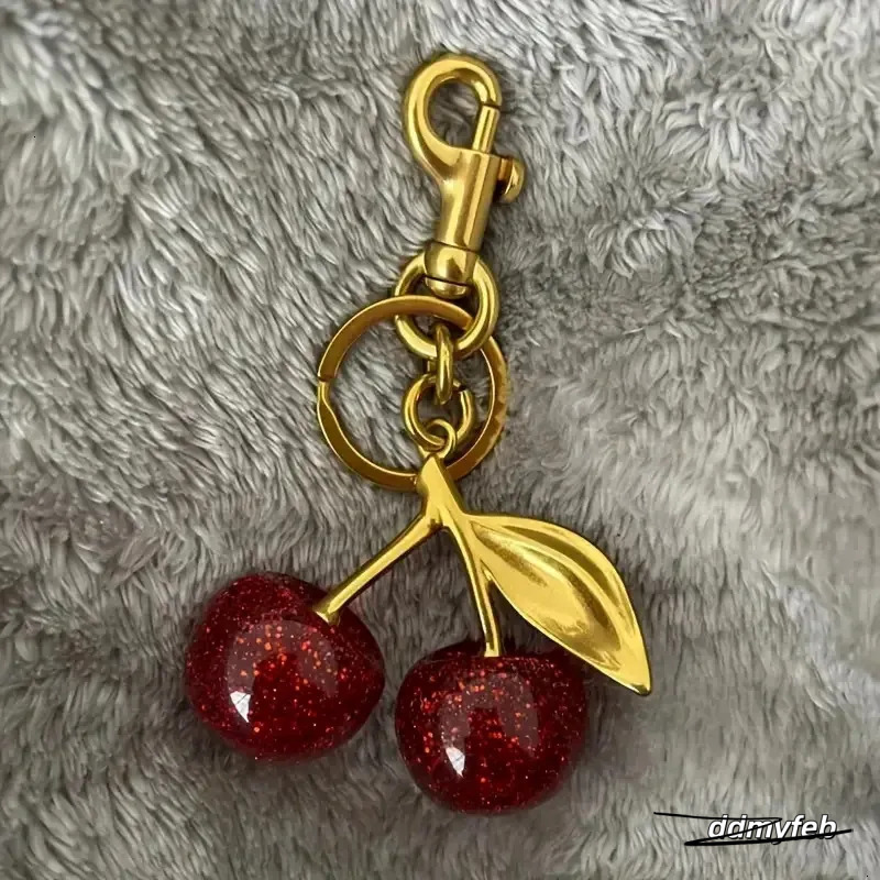 Elegant Cherry Keychain Charm - Shiny Resin And Metal Bag Accessory For Women's Purse Or Handbag Ddmyfeb