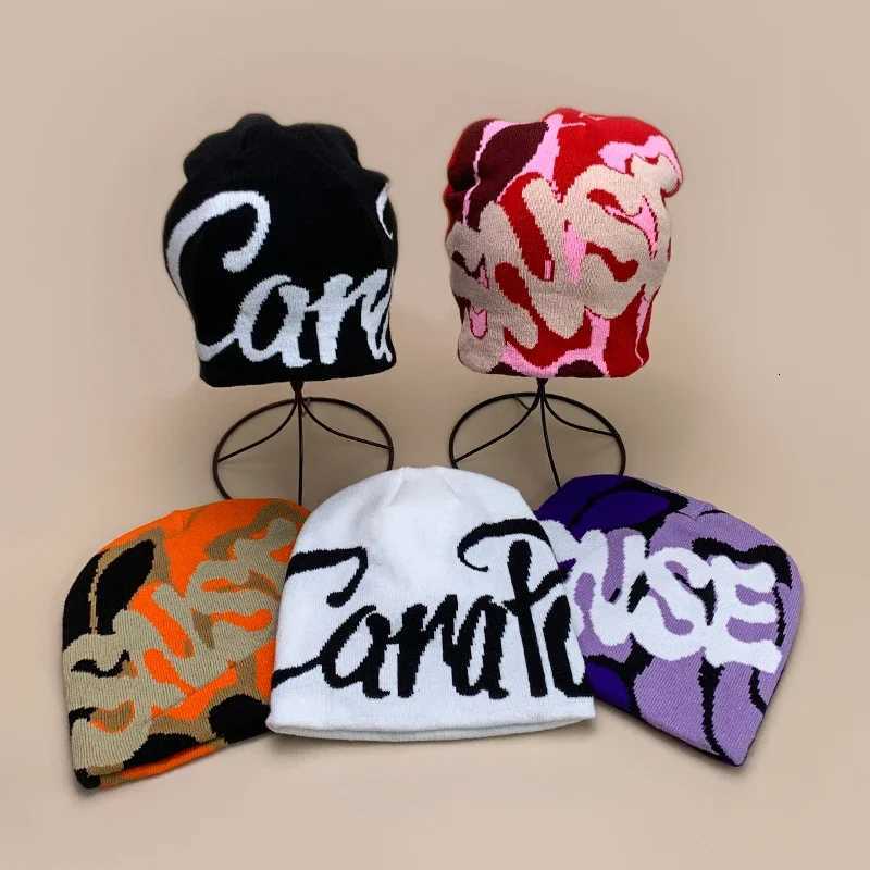 Color Block Letter Wool Knitted Hats Autumn and Winter New Warm Personal Versatile Street Fashion Hip Hop American Style BeaniesXJ251023