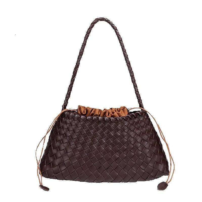 Hand-Woven Handheld Vegetable Basket Bag Fashion Single-Shoulder Handbag For Women Cowhide Woven Bag