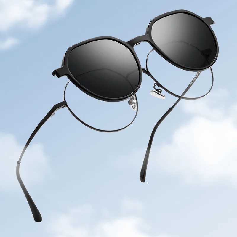 Trendy Polarized Clip On Sunglasses Titanium Alloy Glasses Frame Women Optical Round Sunshades EyewearW251023