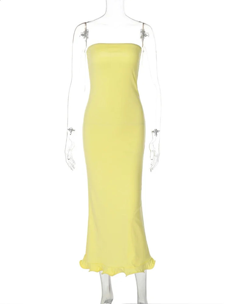 Sexy Tube Top Sleeveless Long Dress For Women Elegant Slim Fit Big Wave Fungus Ear Evening Dresses Sleeveless Summer 251023