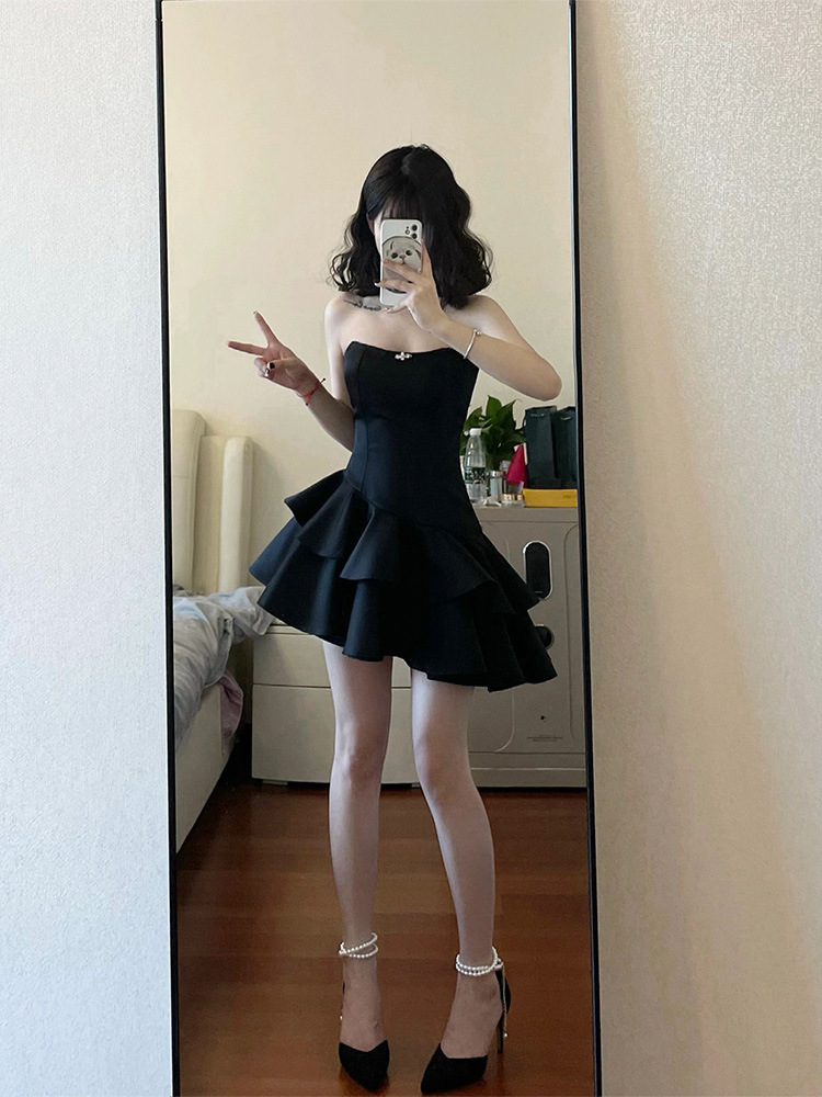 T8432 Puffy Princess Dress Women's Summer New Style Small Waist Slimming Tube Dress