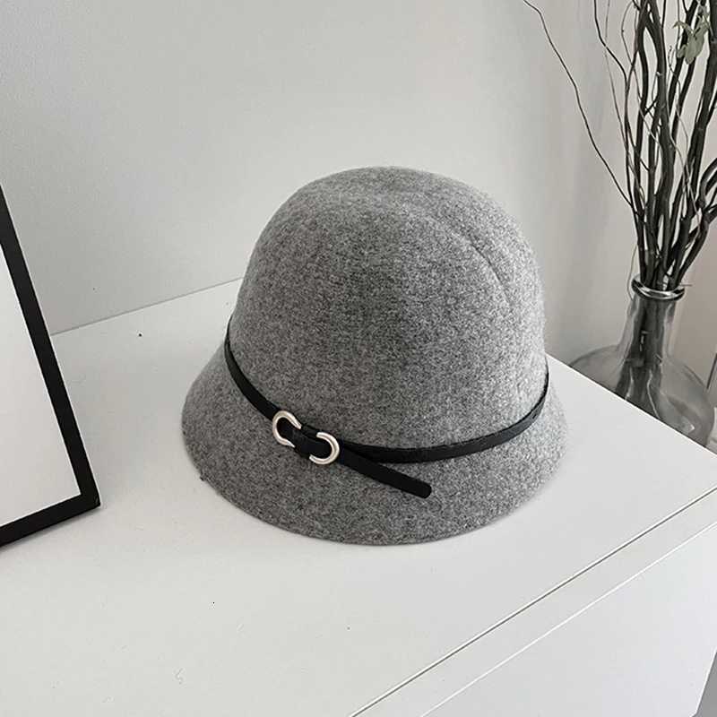 New Fashion Unisex Solid Color Wool Winter Hat With Belt Autumn Bucket Wool Cashmere Wan Warm Fishing Hat Gift WhosaW251023