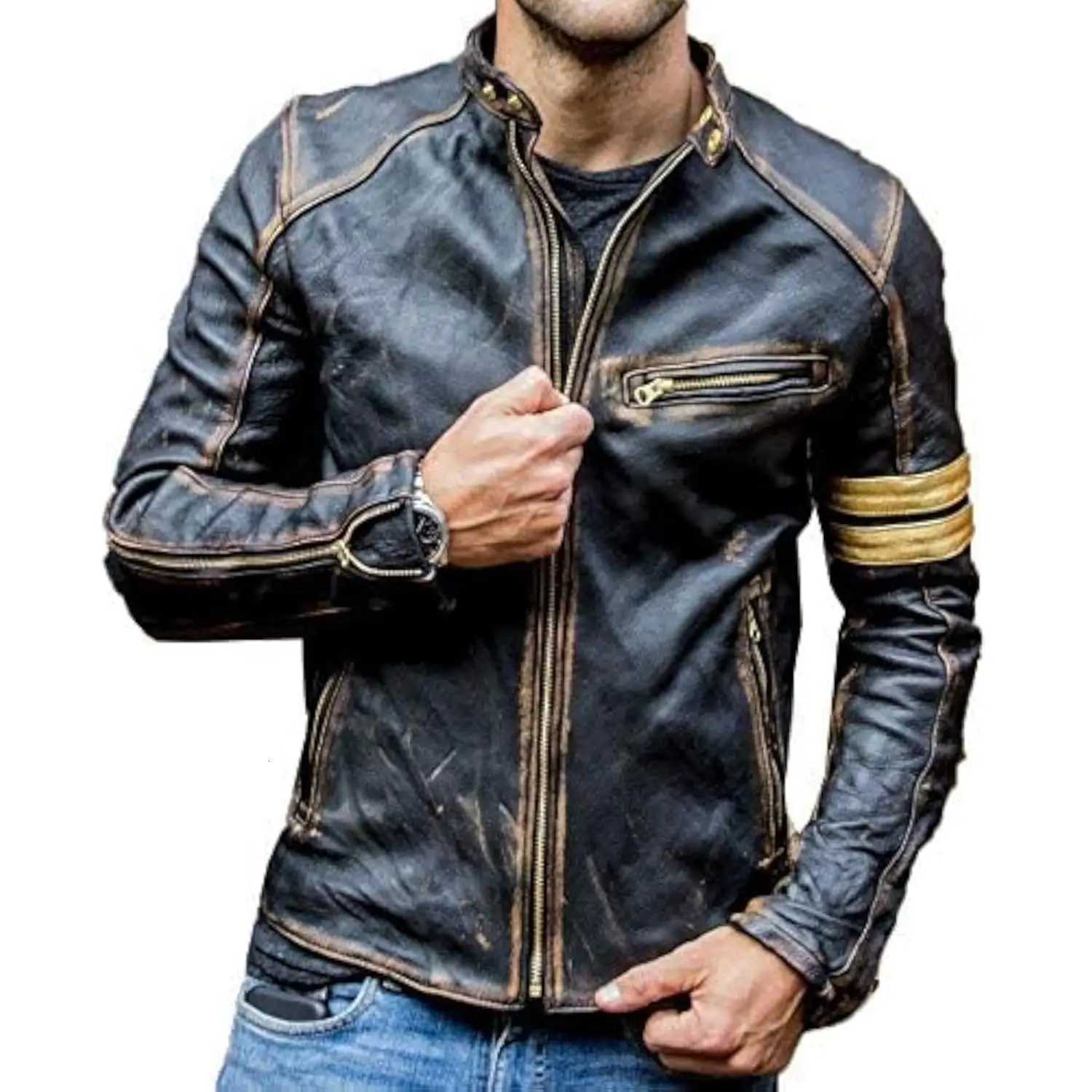 Retro Fashion Leather Jacket Streetwear Blazer Casual Jackets Men Outerwear Leather Moto Jacket Trend Brand Mens New Clothing W251023