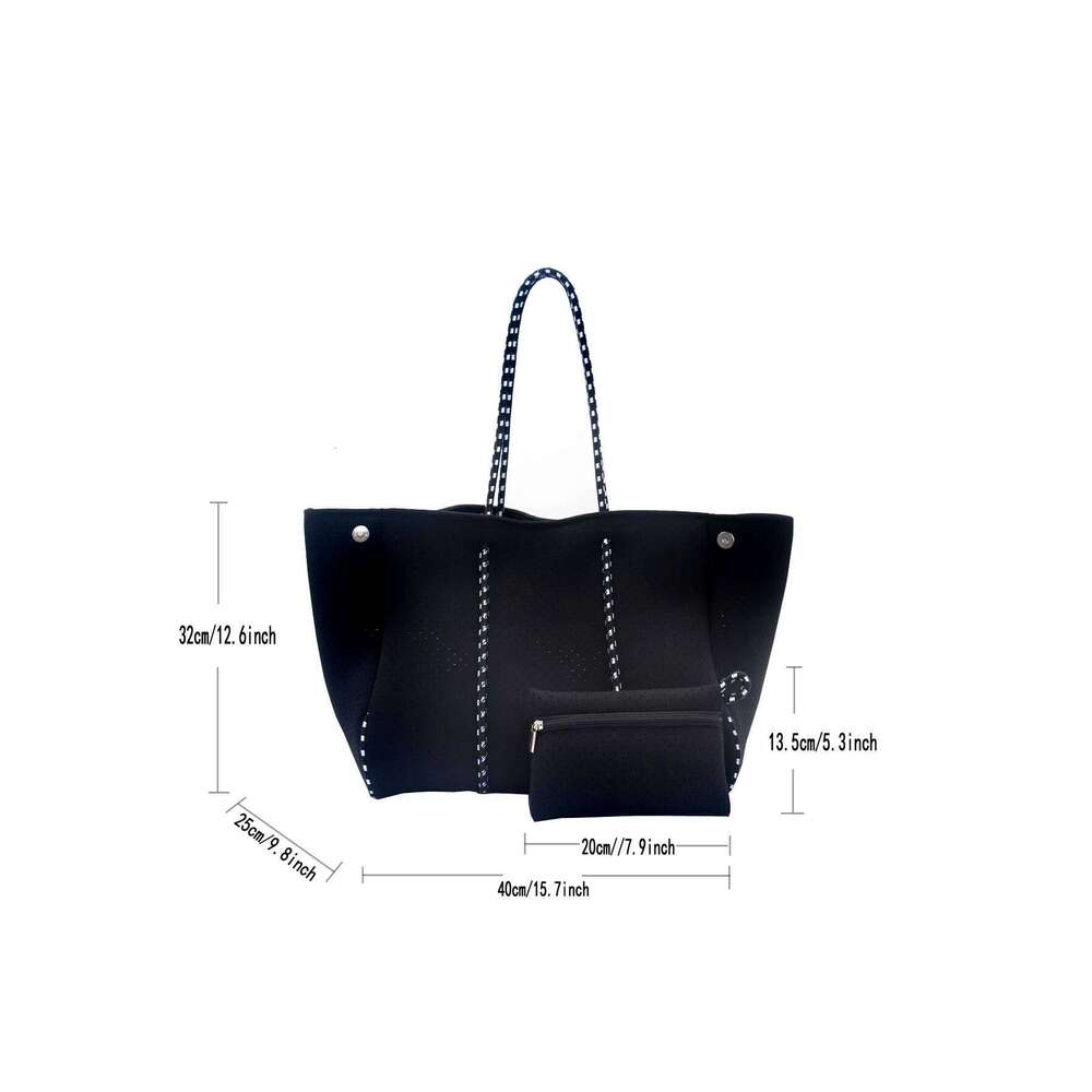 Hot Sale Travelling New Arrival Women Perforated Tote Bag With Small Purse Large Neoprene Beach Handbag