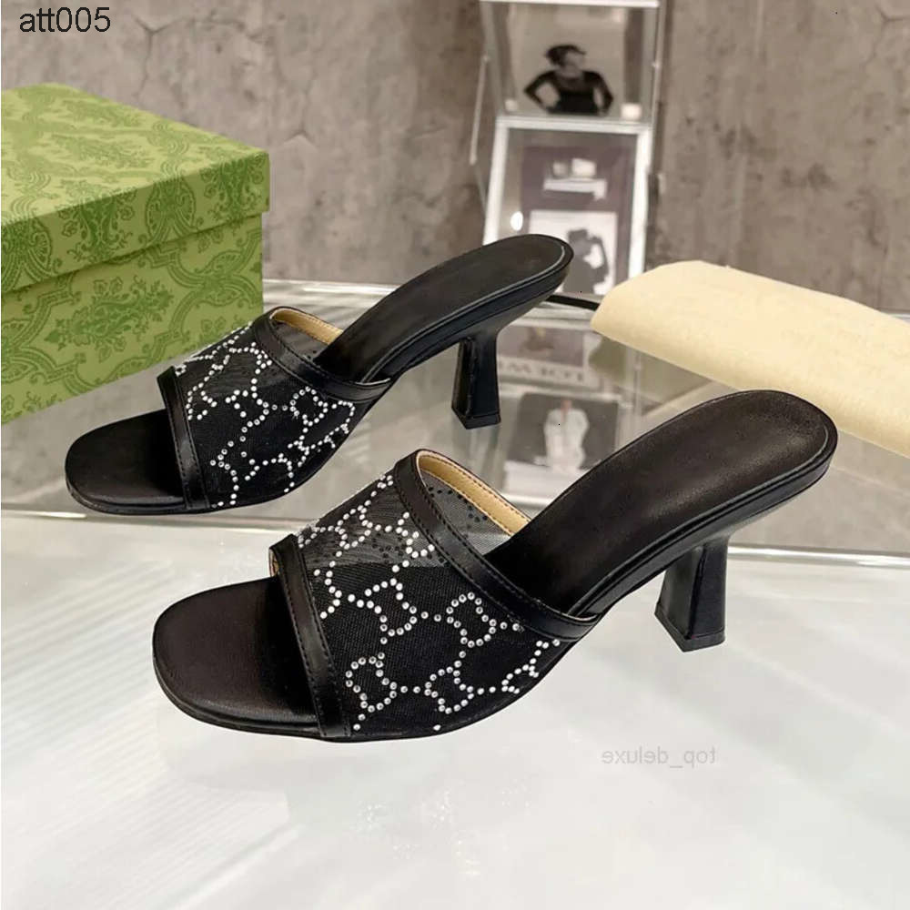 womens designer slides heel slide sandal in black crystal mesh mid heels slipper house designs flat mule casual summer beach ksol nice gucciis guccily gg S4N7