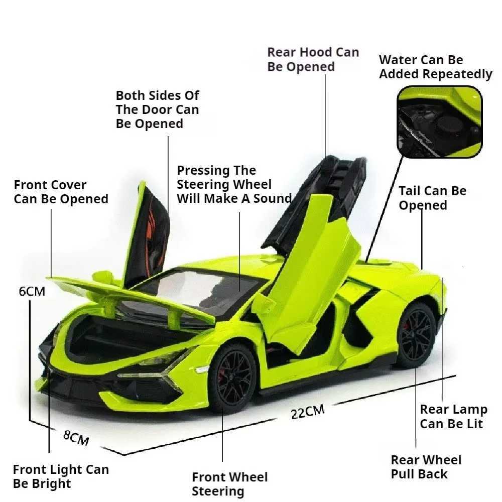 124 Bolide Revuelto Alloy Model Diecast Car Toys Doors Opened Sound Light Pull Back Miniature Vehice Boy Adult Birthday PresentT251023