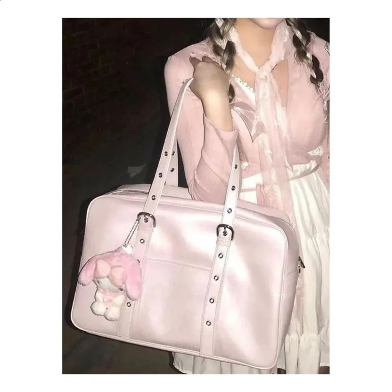 Large Capacity Pink Bag Handbag Women Fashionable Pu Leather Pocket Y2k Shoulder Tote Bag Ladies College Style Bolsos De Mujer251023