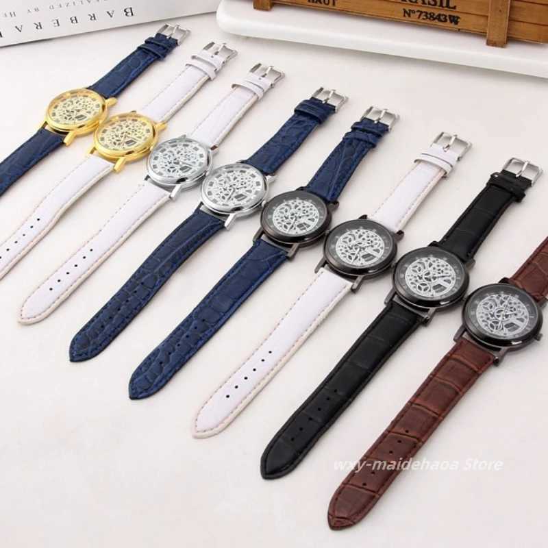 Fashion Skeleton Mens Watches Quartz Leather Bracelet Strap Wristwatch Fashion Business Watches Mens Gifts Relgio MasculinoL251023