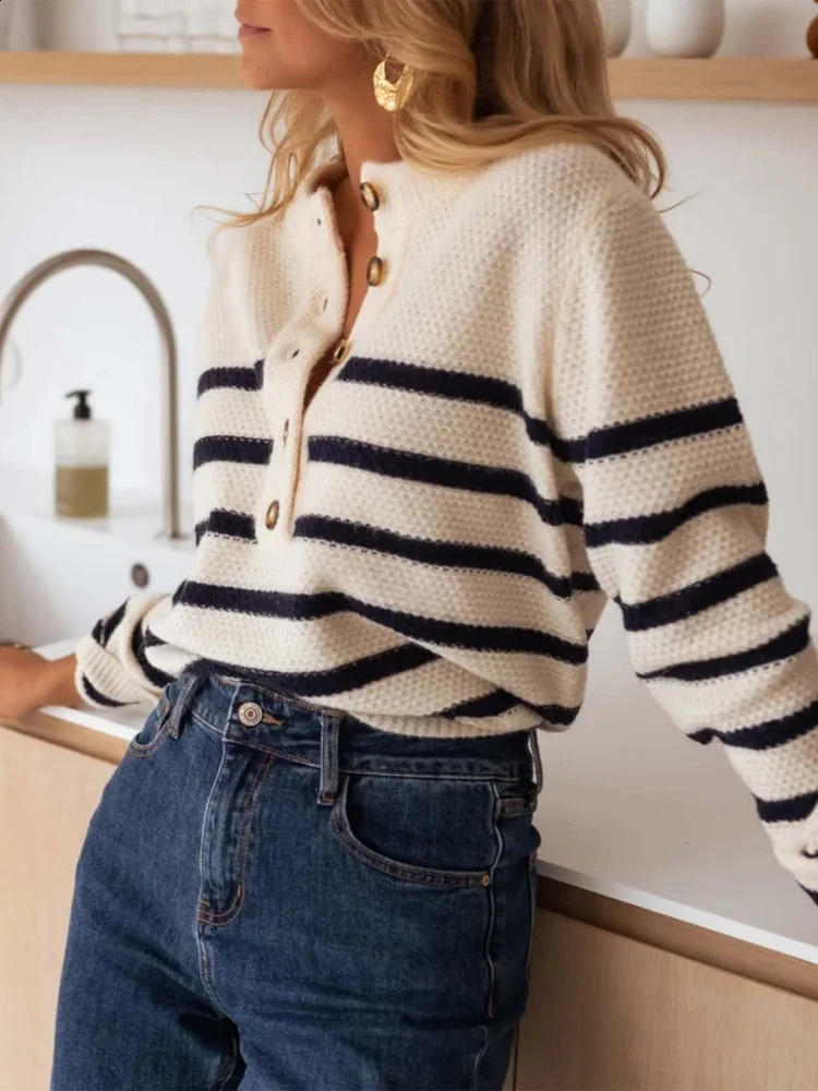Miyouj Autumn Winter Pullovers Womens Sweater Tops Lady Solid Color Button Oneck Knitted Female Casual Long Sleeve Knitwea 251023