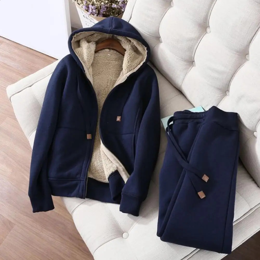 Womens Sweatshirt Pants Suit Autumn and Winter Warm Longsleeved Fleece Thick Hoodie Coat Jogger Sportswear Twopiece Set 251022