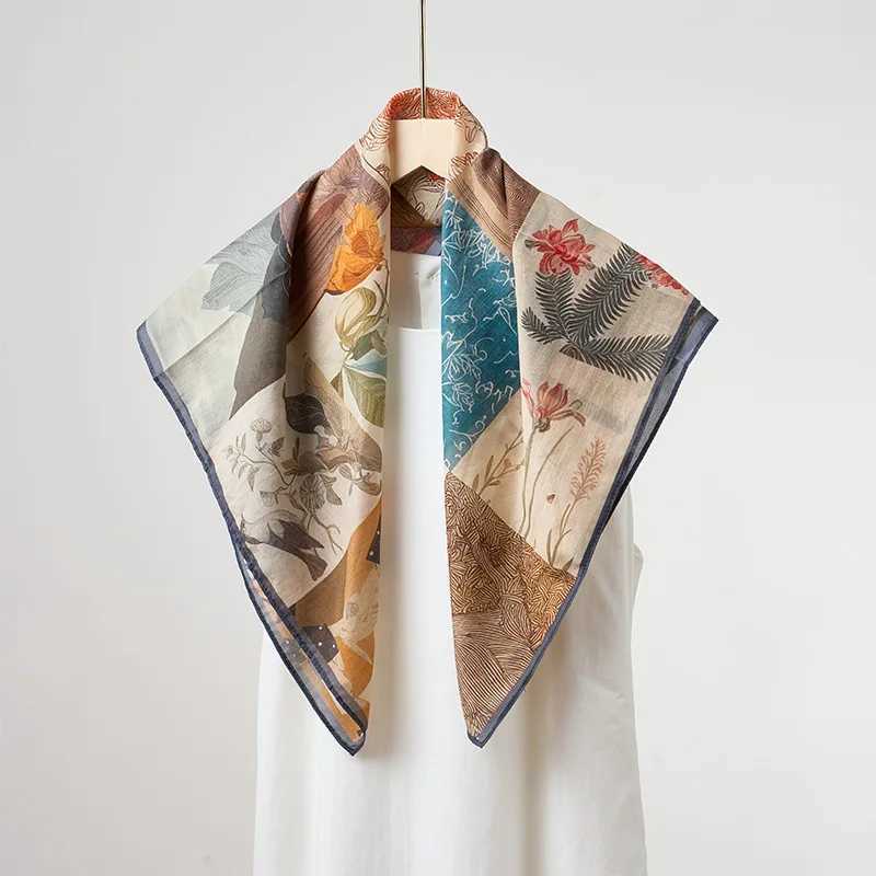 Spring Summer Lightweight Silk Cotton Blend Scarf 65x65cm Square Womens Breathable Floral Print Versatile Accessory J251113