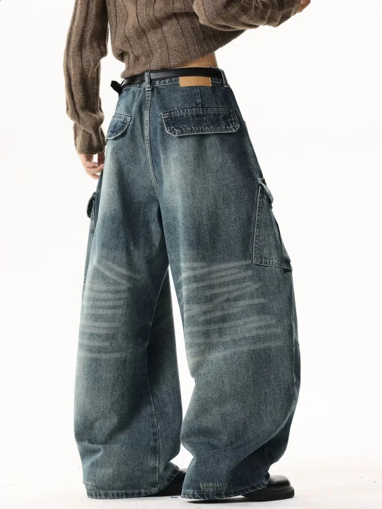 2025 Trashy Y2K Style Distressed Blue Baggy Pleated Cargo Jeans Pants For Men Clothing Straight Retro Denim Trousers Moda Hombre 251018