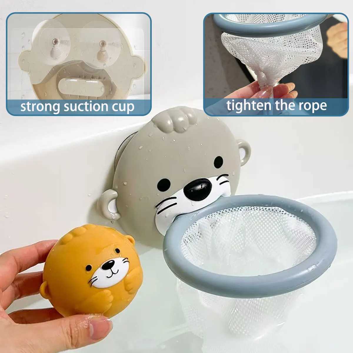 Baby Bath Toys Floating Animal Otter Hippo Seal Kid Bathroom Shower Basketball Hoop Game Children Swimming Pool Water Play Gift J251023