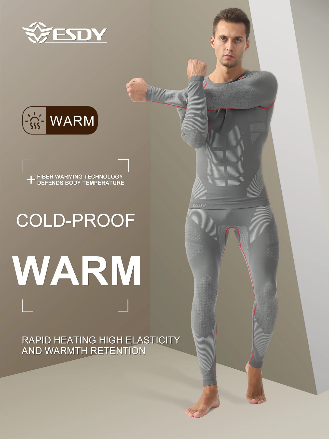 Esdy 1 Set of Mens Sports Compression Thermal Suit Winter LongSleeve Long Pants Breathable HighElastic ColdProof Outdoor Sp 251023
