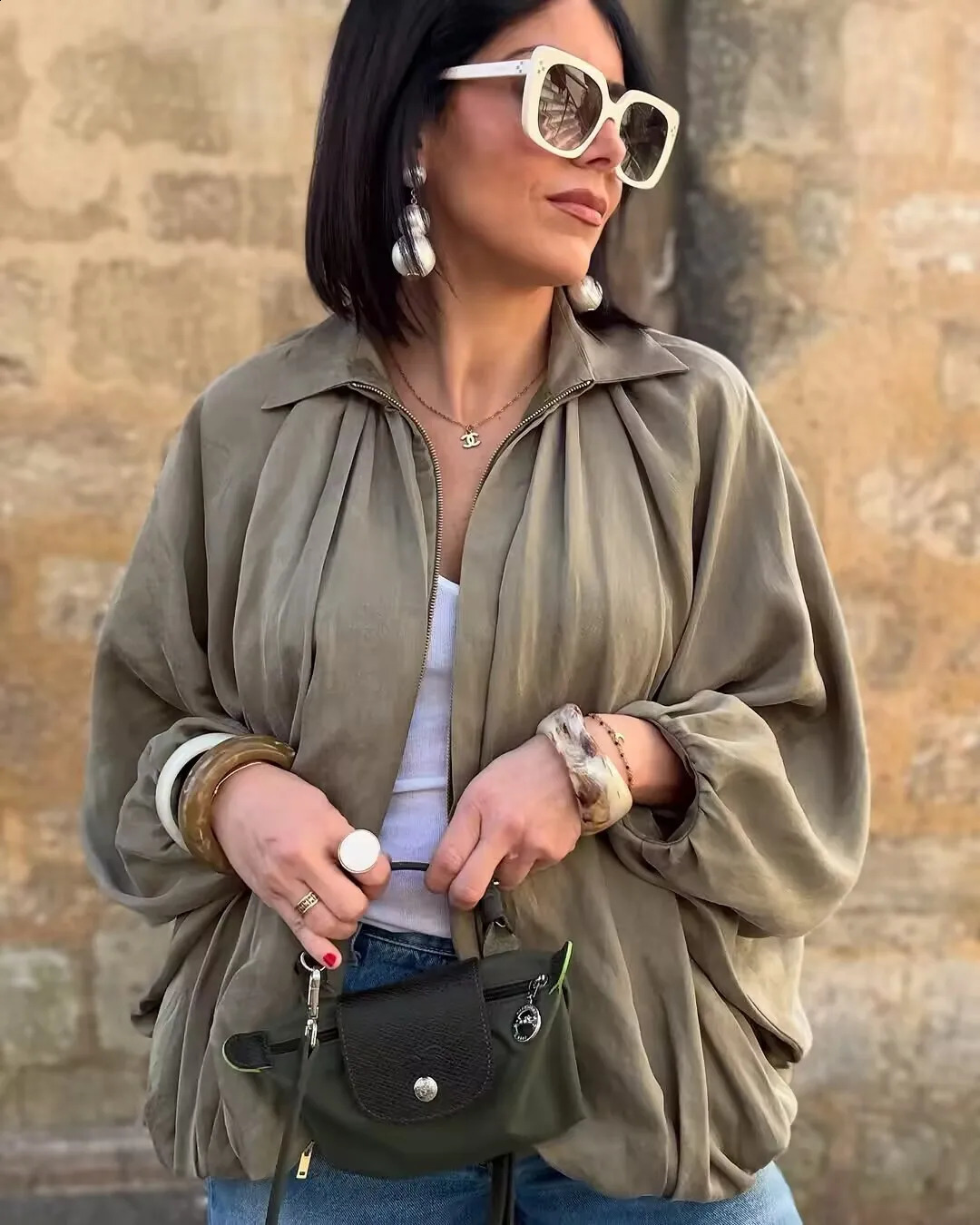 2025 Satin Bomber Jacket Women Spring Casual Pleated Zipper Jackets Long Sleeve Womens Coat Female 251018