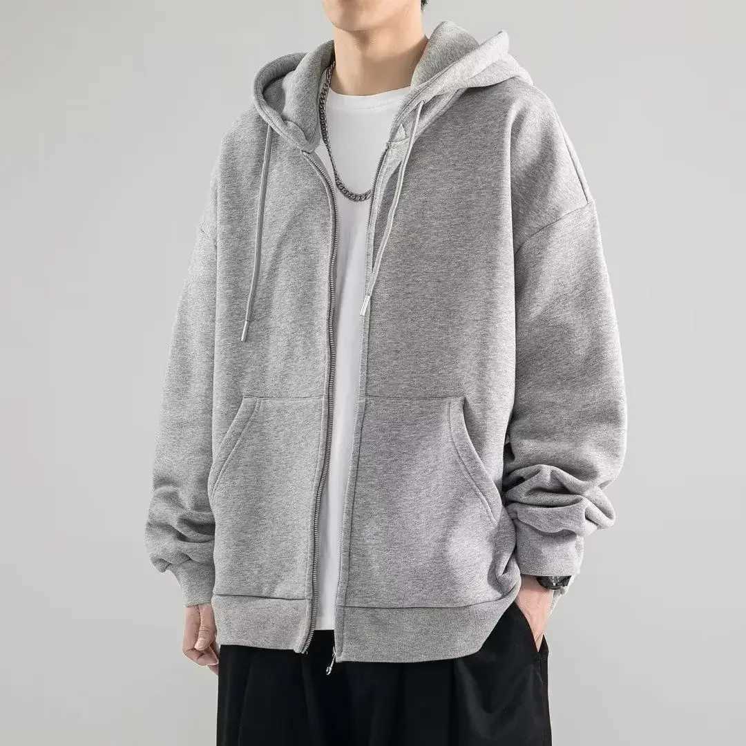 Male Clothes Black Solid Sweatshirt For Men Full Zip Up Hooded Hoodies Winter Young On Sale Offers High Quality Korean Style ST251023