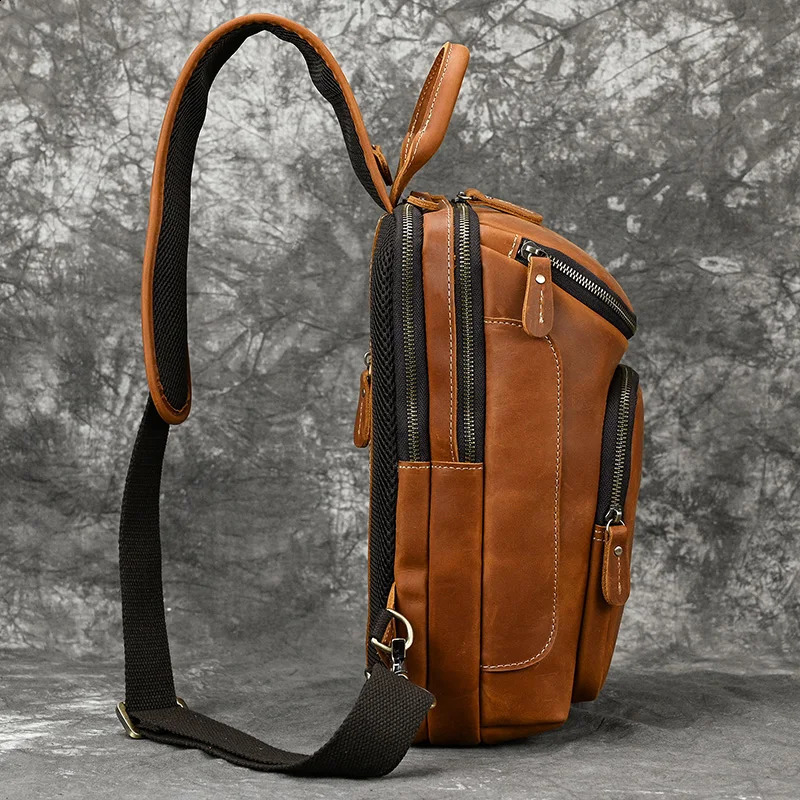 Luufan Mens Chest Bag Genuine Leather Shoulder Messenger Bag Male Sling Bags Travel Day Pack Tablet Crossbody Summer Bag251023