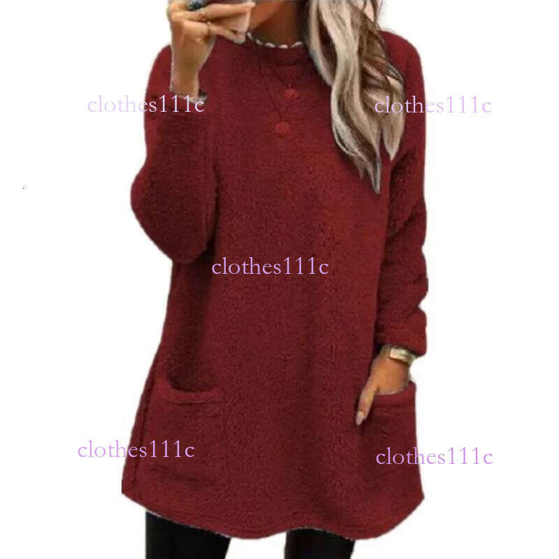 Autumn Winter O Neck Pullover Plush Hoodie Women Daily Commuter Casual Double Pockets Splice Hem Sweatshirt Female Long Warm Top