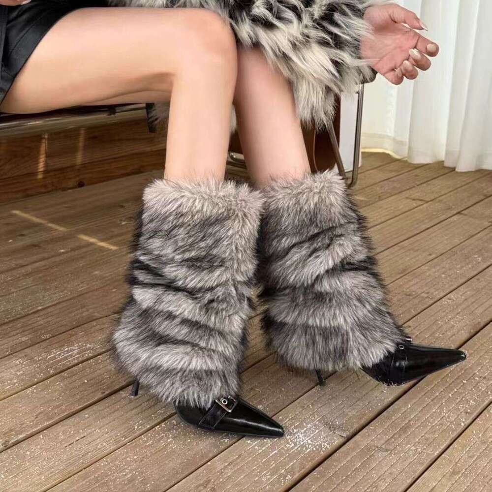 2025 Autumn Fashion Belt Buckle Thin Designer Shoe Heel High Tube Slim Furry Knight Over-the-Knee Straight Warm Women's Boots