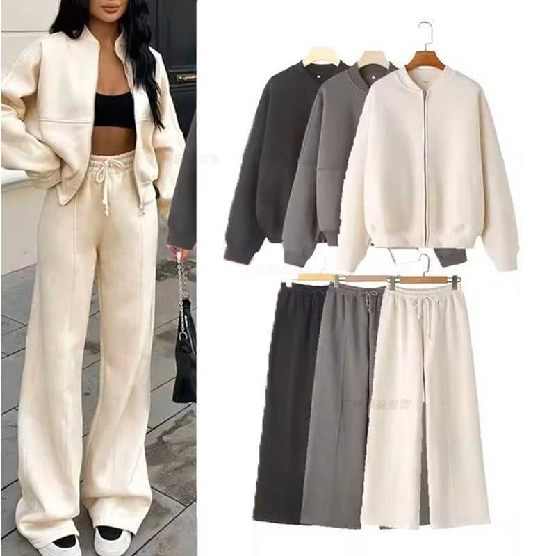 Autumn New Crossborder European and American Velvet Solid Color Zipper Cardigan Sweater Womens Trend Fashion Casual TrousersT251022