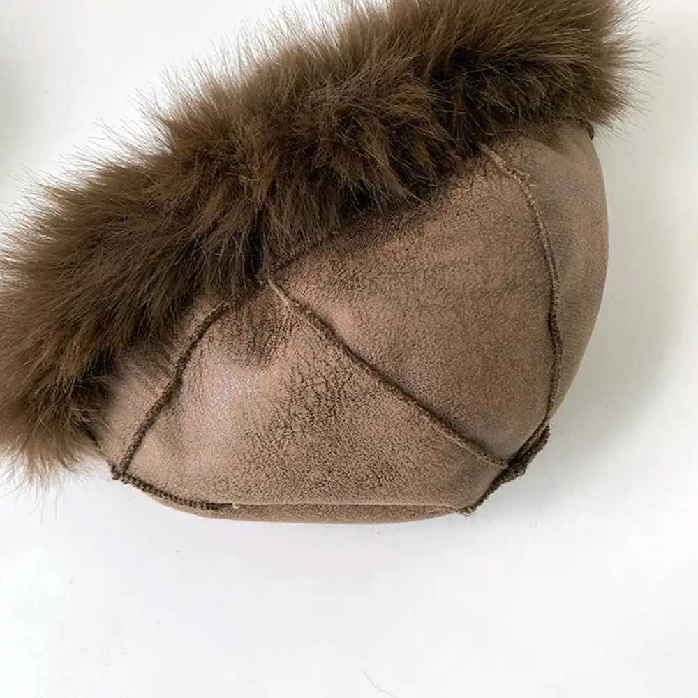 Retro Leopard Print Plush Cat Ears Beanie Women Thicken Warm Fur Hat Windproof Fluffy Fur Bucket Hat Cold Snowy Day Panama CapXJ251023