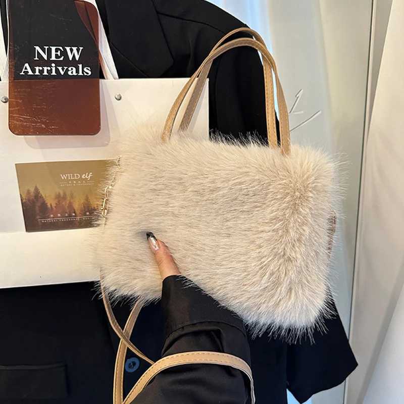 Faux Fur Tote Bag Womens Bucket Plush Light Luxury Ladies Handbags Soft Winter Crossbody Shoulder Bags Bolsa FemininaL251023