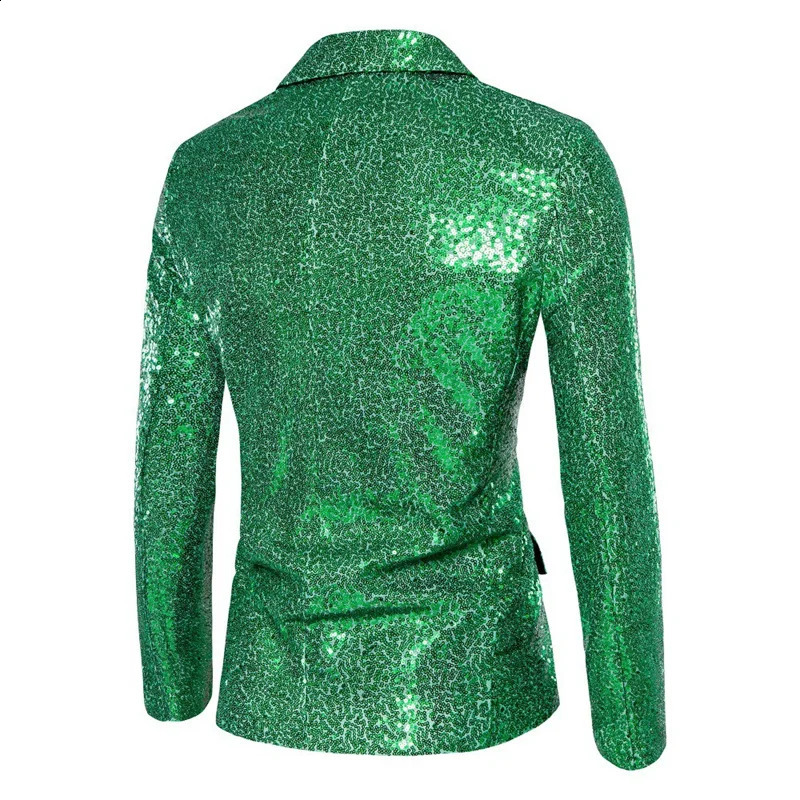 Fashion Men Luxurious Sequin Suit Jacket Green Silver Mens Bar KTV Stage Dress Male Blazer Coat 251023