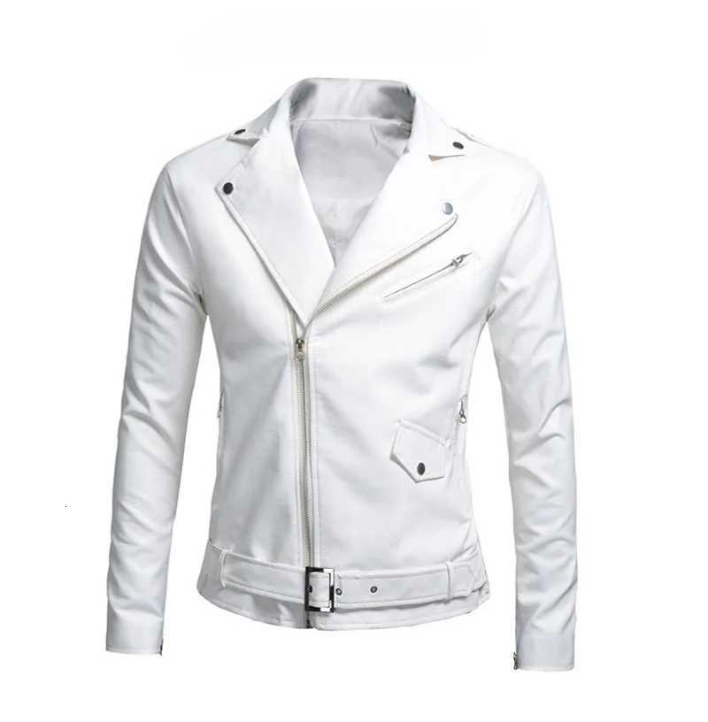 Black White Faux Leather Jacket Spring Autumn Slim Fit Mens Motorcycle Jacket With Zipper Casual Male Coat Outerwear Tops W251023