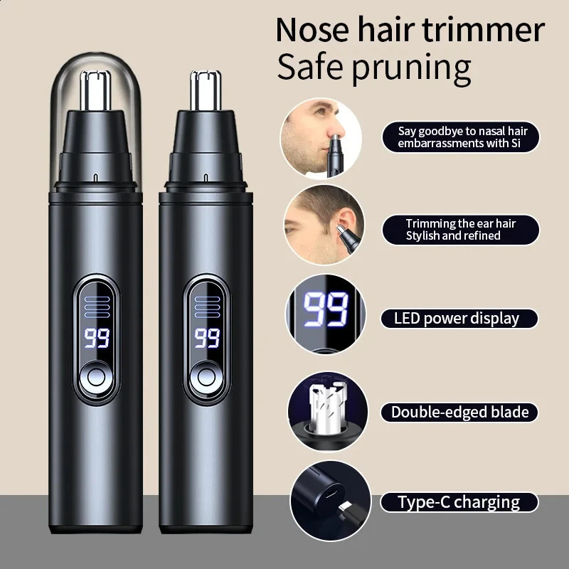 Portable Mini Nose Hair Trimmer Digital Display Painless Clipper Ears Hair Eyebrow Waterproof Nose Hair Trimmer For Men Women 251023