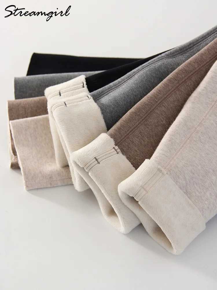 Winter Brown Leggings Women Long Fleece Pants High Waist Velvet Bottom LeggingsWith Pockets Warm Thick Leggings For Women WinterT251023